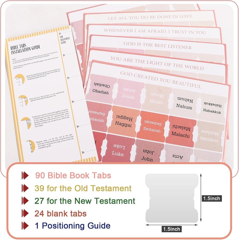 DOMMARE 90 Pieces Pink Bible Tabs for Women, Cute Large Print Bible Bookmarks Index Tabs Study Supplies Guide Kit, Small Baptism Christian Gifts for Men Boys Beginner Easy to Read - Image 4